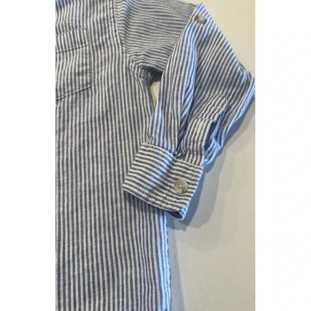 Gymboree Striped Linen Button Down Shirt Kids Size 5T Blue White Coastal Preppy